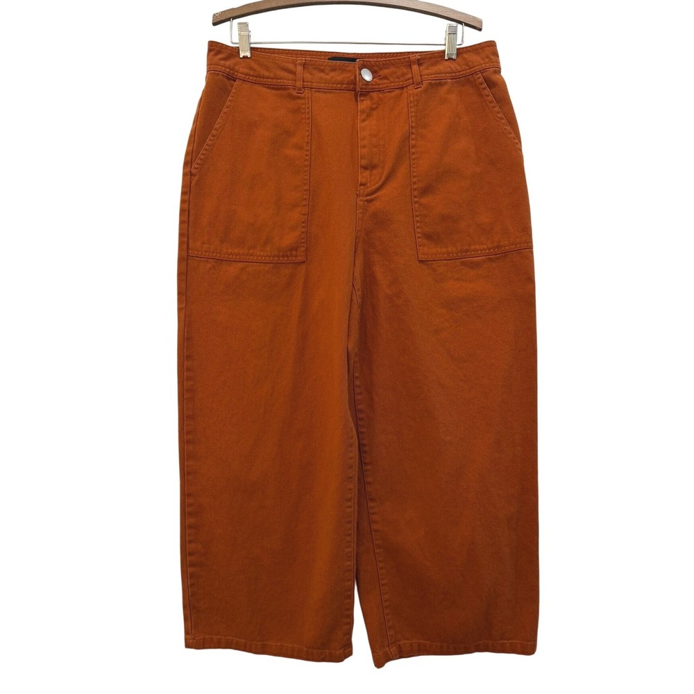 Who What Wear Rust Orange Wide Leg Cropped Utility Jeans Rust Cotton Size 14